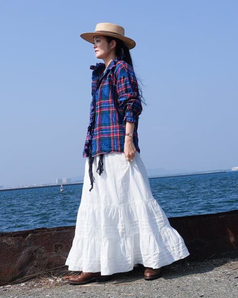 Tuck Tiered Skirt / White・Black