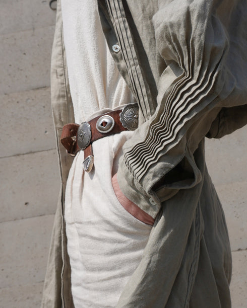 Linen Tuck Shirt Dress / Khakibeige・Frenchblue
