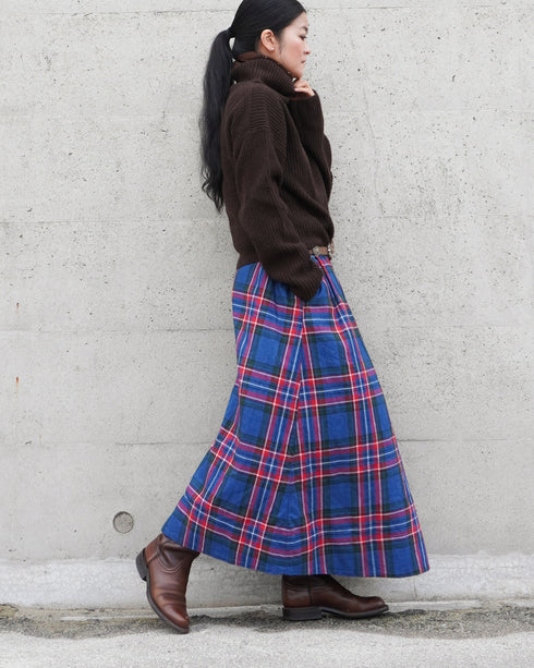 INDIGO Tartan Gathered Skirt / Red・Blue