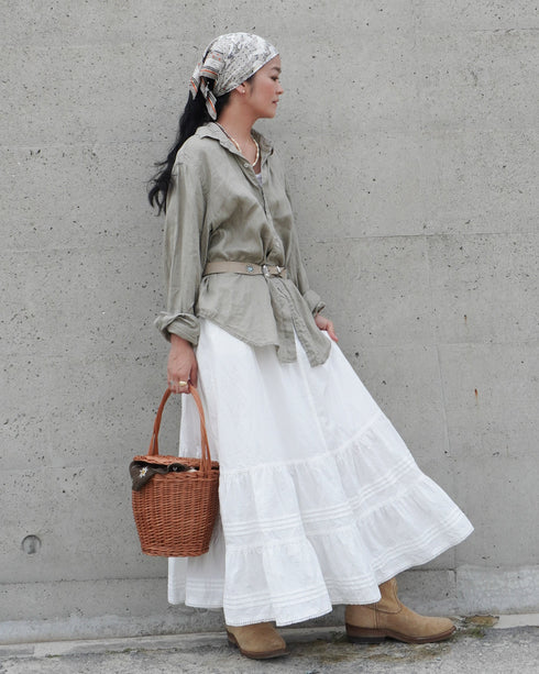 Tuck Tiered Skirt / White・Black
