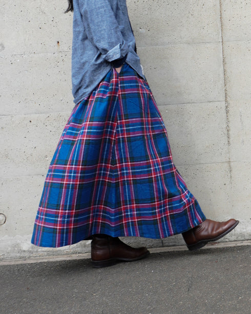 INDIGO Tartan Gathered Skirt / Red・Blue