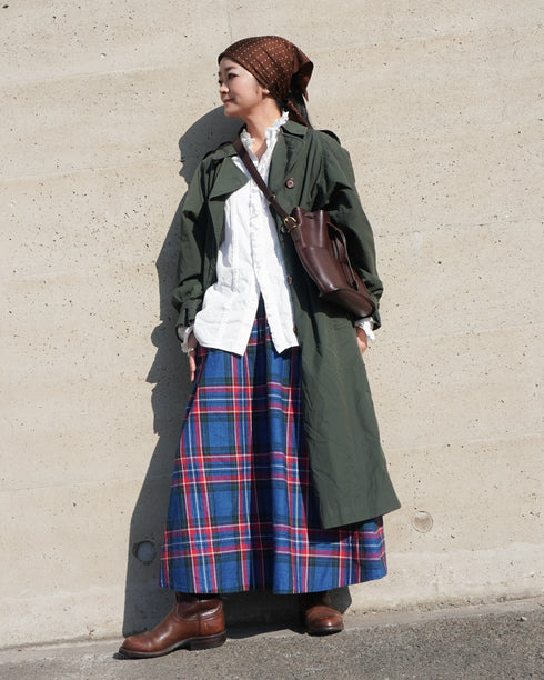 INDIGO Tartan Gathered Skirt / Red・Blue
