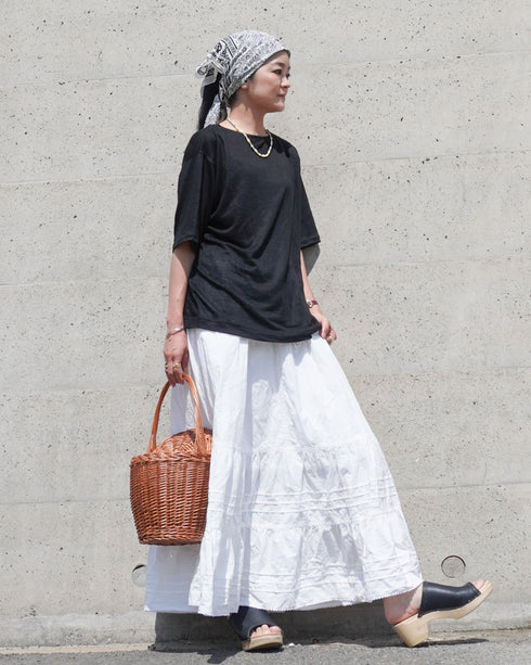 Linen 2way Henley Tee / Khaki・Black