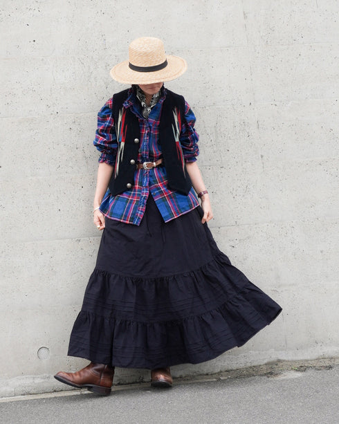 〈予約〉INDIGO Tartan Frill Tuck Blouse / Red・Blue