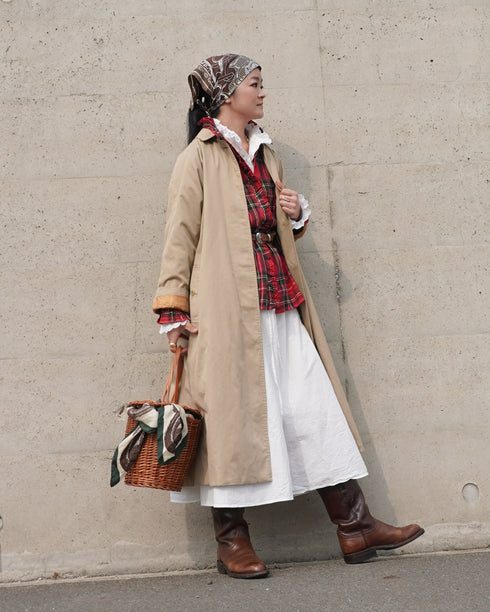 〈予約〉INDIGO Tartan Frill Tuck Blouse / Red・Blue