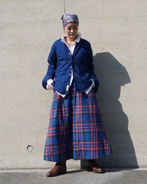 INDIGO Tartan Gathered Skirt / Red・Blue