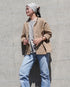 Linen Cotton Open Collar Shirt / Beige・Navy