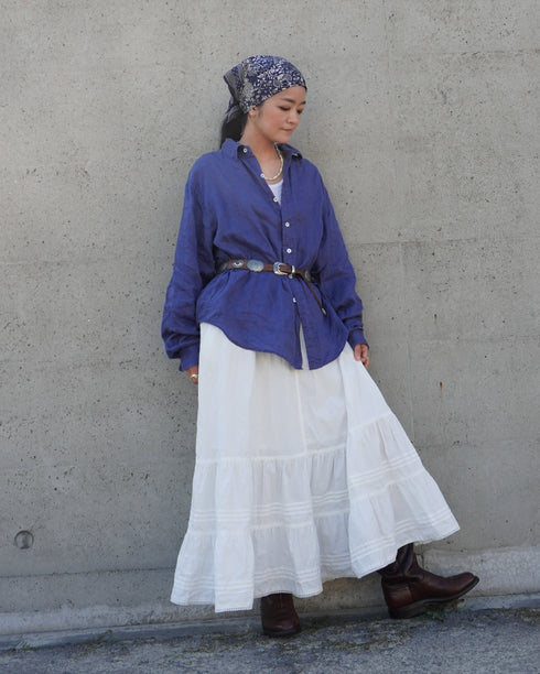 Linen Relaxed Unisex Shirt / Khakibeige・Frenchblue