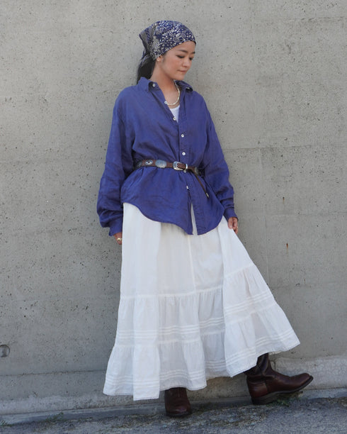 Linen Relaxed Unisex Shirt / Khakibeige・Frenchblue