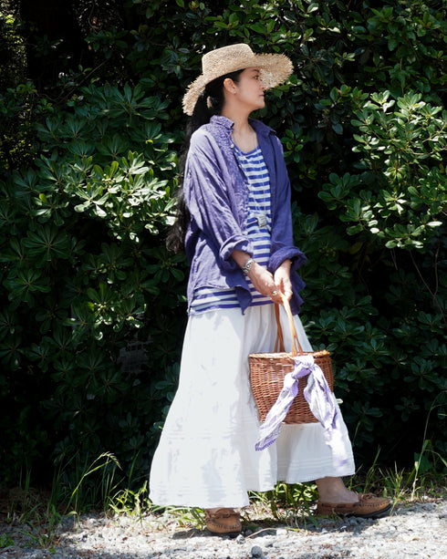 Linen Relaxed Unisex Shirt / Khakibeige・Frenchblue