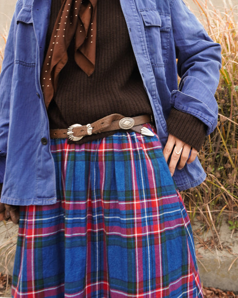INDIGO Tartan Gathered Skirt / Red・Blue