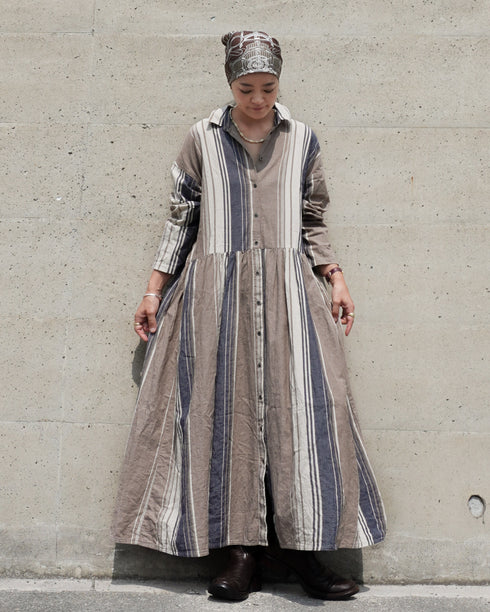 BasShu × Dopple&Scent Gathered Shirt Dress / BROWN