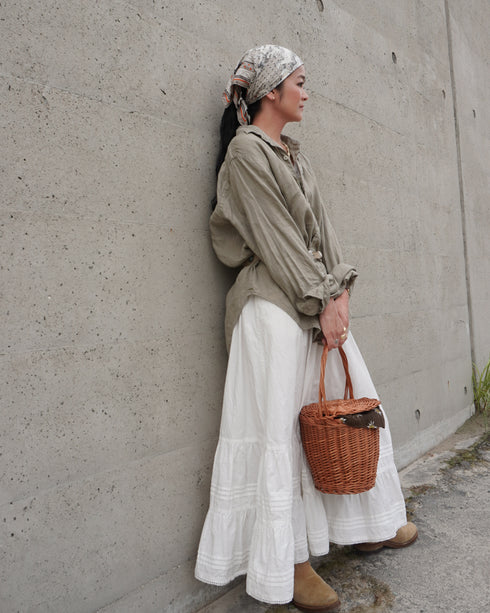 Linen Relaxed Unisex Shirt / Khakibeige・Frenchblue