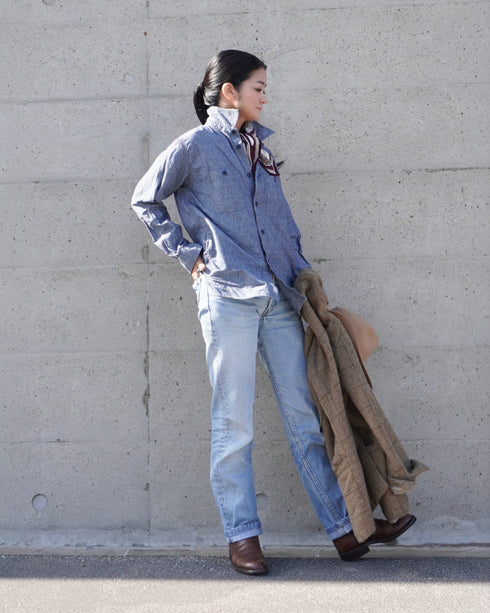 INDIGO Chambray Work Shirt / Blue・Navy