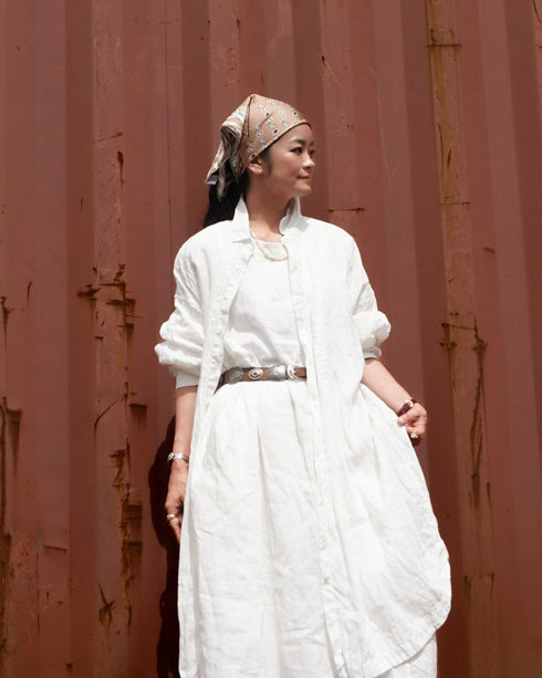 Linen Tuck Shirt Dress / White・Black