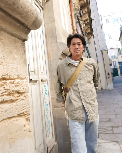 Linen Relaxed Unisex Shirt / Khakibeige・Frenchblue