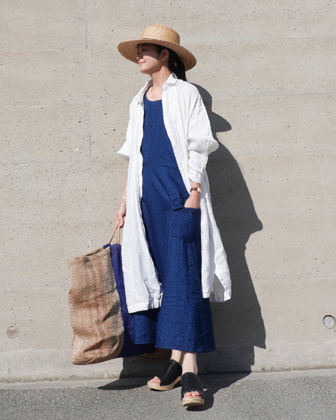Linen Tuck Shirt Dress / White・Black