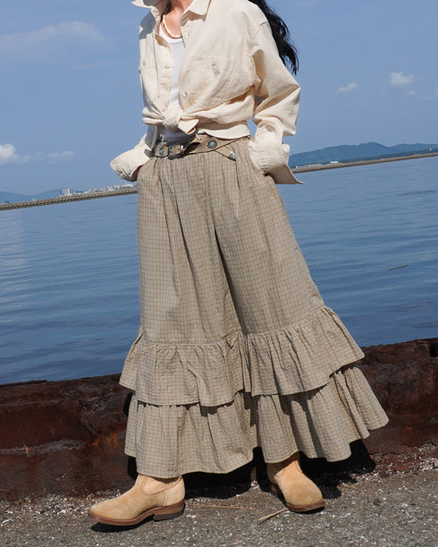 Dobby Check Frill Skirt / Beige・Blue・Charcoal