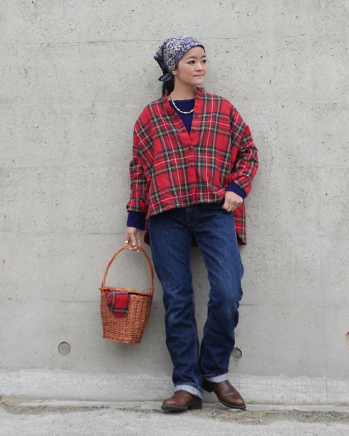 INDIGO Tartan Over Shirt / Red・Blue