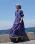 Linen Gather Dress / Khakibeige・Frenchblue
