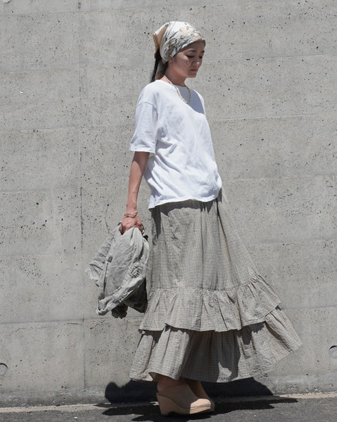 Dobby Check Frill Skirt / Beige・Blue・Charcoal