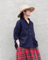 Linen Cotton Open Collar Shirt / Beige・Navy