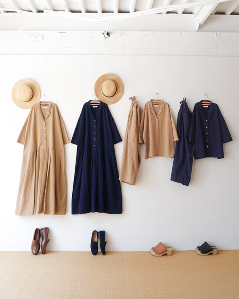 Linen Cotton Tuck Pants / Beige・Navy