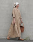 Linen Cotton Open Collar Dress / Beige・Navy