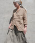 Linen Cotton Open Collar Shirt / Beige・Navy