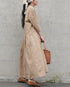 Linen Cotton Open Collar Dress / Beige・Navy