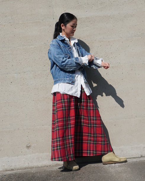 INDIGO Tartan Gathered Skirt / Red・Blue
