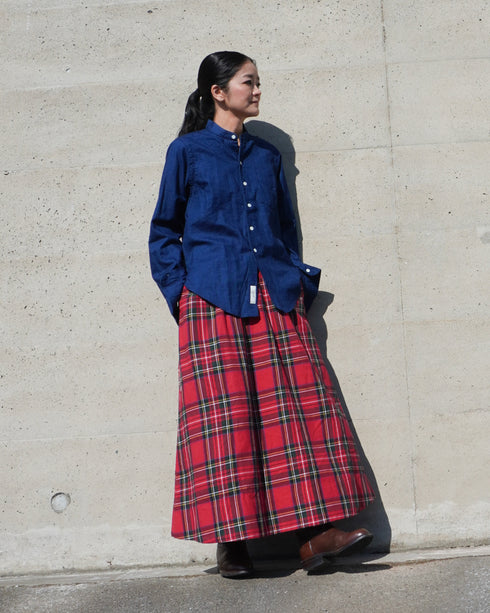 INDIGO Tartan Gathered Skirt / Red・Blue