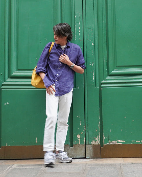 Linen Relaxed Unisex Shirt / Khakibeige・Frenchblue