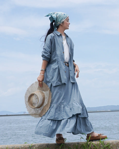 Dobby Check Frill Skirt / Beige・Blue・Charcoal