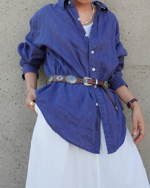Linen Relaxed Unisex Shirt / Khakibeige・Frenchblue
