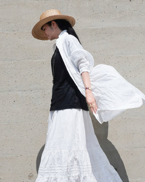 Linen 2way Henley Tee / Khaki・Black