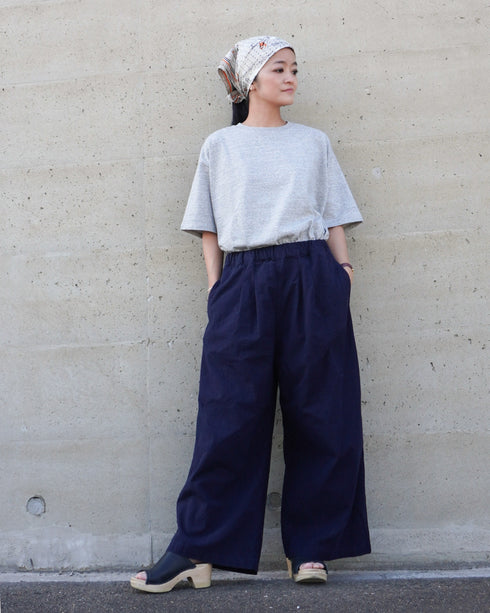 Linen Cotton Tuck Pants / Beige・Navy