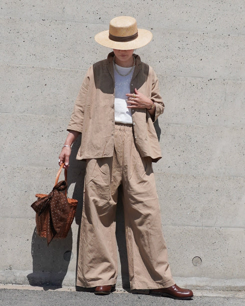 Linen Cotton Tuck Pants / Beige・Navy