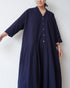 Linen Cotton Open Collar Dress / Beige・Navy