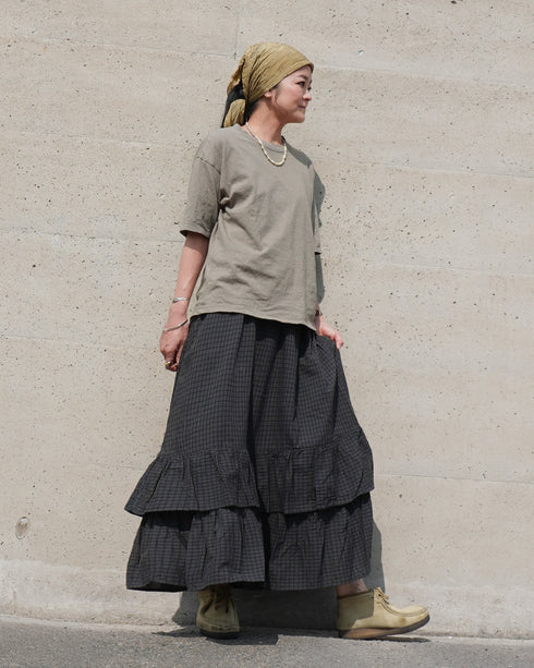 Dobby Check Frill Skirt / Beige・Blue・Charcoal