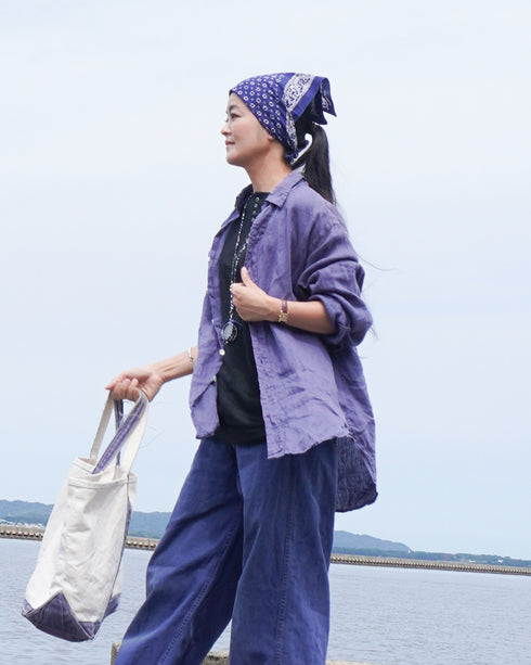 Linen 2way Henley Tee / Khaki・Black