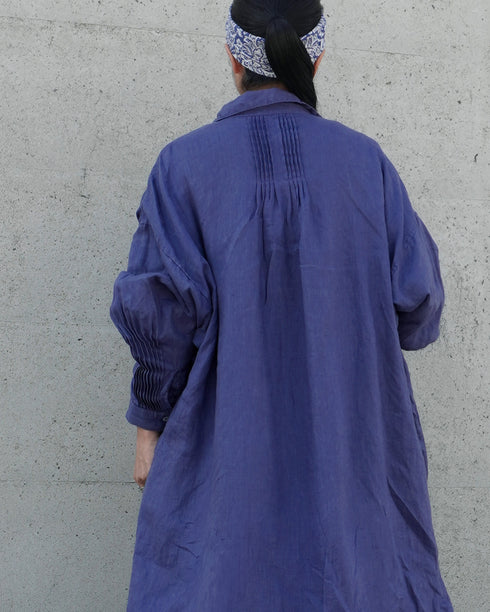 Linen Tuck Shirt Dress / Khakibeige・Frenchblue