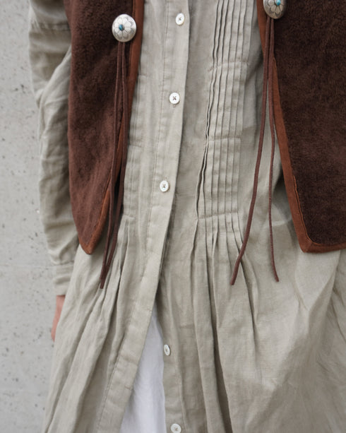 Linen Tuck Shirt Dress / Khakibeige・Frenchblue