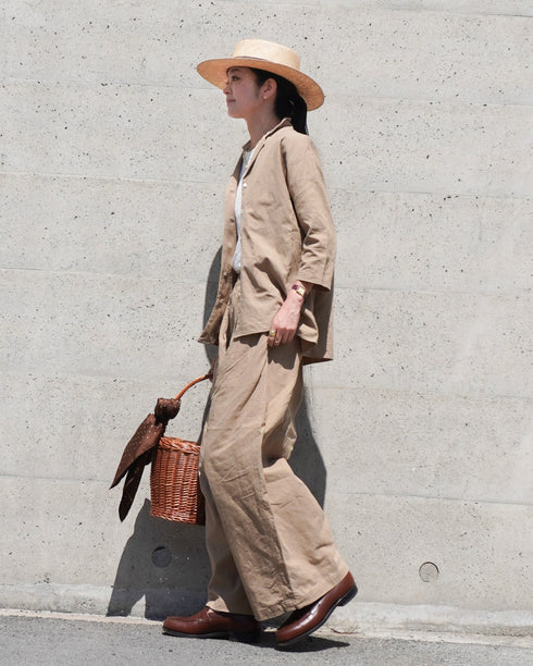 Linen Cotton Tuck Pants / Beige・Navy