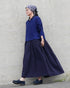 Linen Cotton Open Collar Dress / Beige・Navy