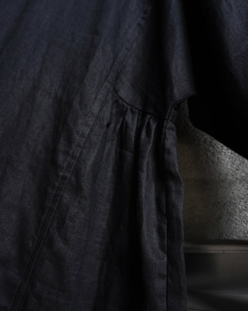 Linen Gather Dress / White・Black
