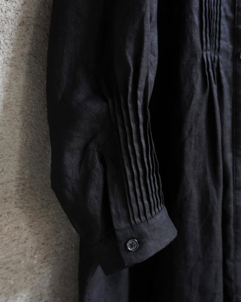 Linen Tuck Shirt Dress / White・Black