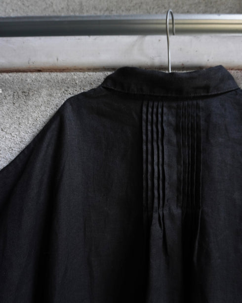 Linen Tuck Shirt Dress / White・Black