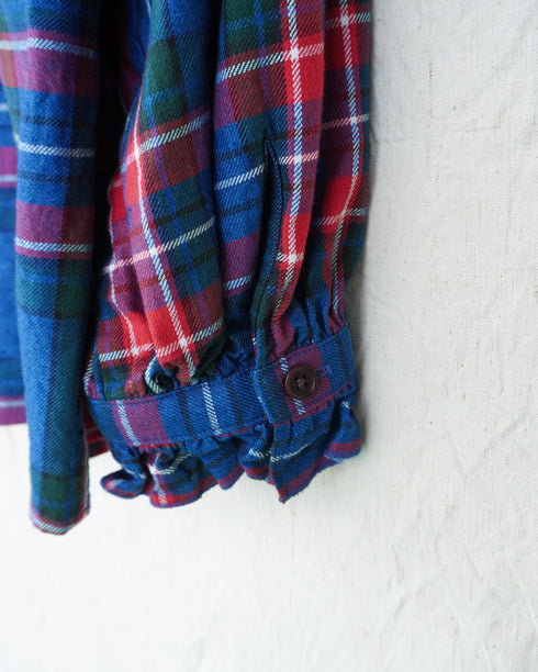 〈予約〉INDIGO Tartan Frill Tuck Blouse / Red・Blue