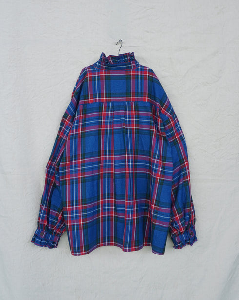 〈予約〉INDIGO Tartan Frill Tuck Blouse / Red・Blue